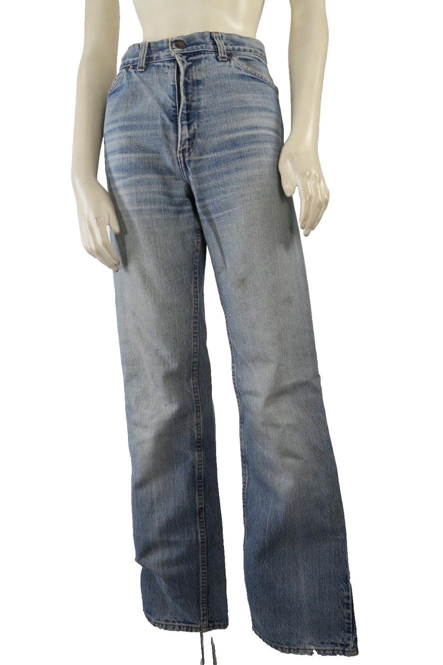 Vintage Levi's High Rise Flare Bell Bottom Jeans Light Wash Orange Tab USA 27